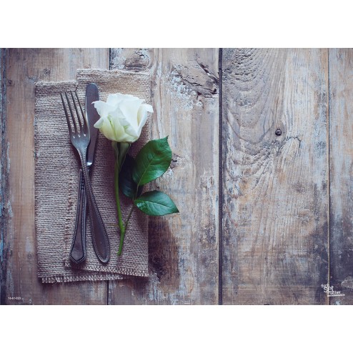 Tischset | Platzset - weiße Rose - zum Selbstgestalten aus Papier - 44 x 32 cm