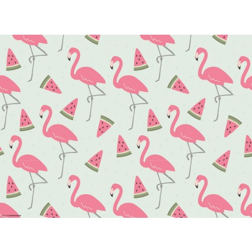 Flamingo-Grafik mit Melonenschnitzen  - Tischset aus Papier 44 x 32 cm