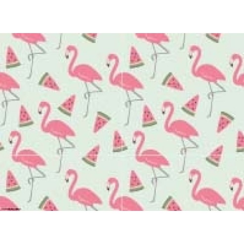 Flamingo-Grafik mit Melonenschnitzen  - Tischset aus Papier 44 x 32 cm