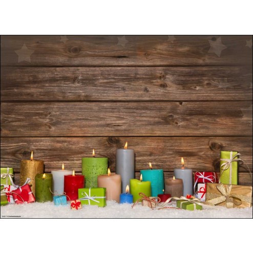 Weihnachtssets mit bunten Kerzen und Päckchen - Tischset aus Papier 44 x 32 cm