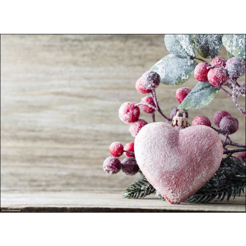 Weihnachtliches Motiv mit verschneitem Herz und Zweigen - Tischset aus Papier 44 x 32 cm