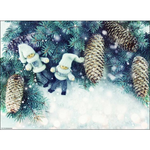 Weihnachtsmotiv mit Tannenzweigen und Strickpüppchen - Tischset aus Papier 44 x 32 cm