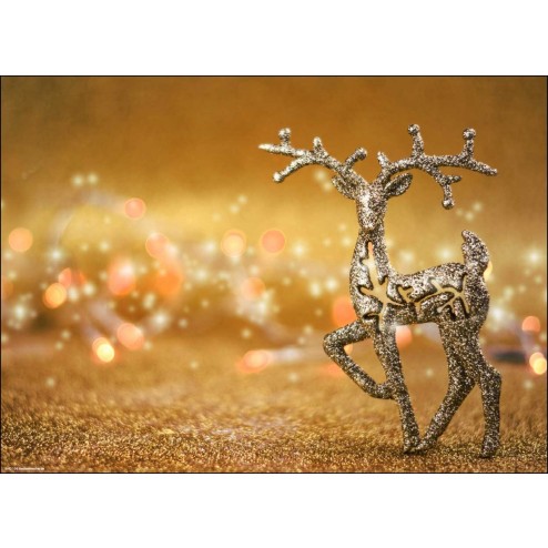 Golden glitzerndes Weihnachtsmotiv mit Rentier - Tischset aus Papier 44 x 32 cm