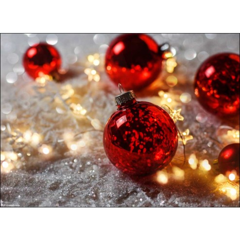 Weihnachtsmotiv rote Christbaumkugeln auf Glitzerschnee - Tischset aus Papier 44 x 32 cm