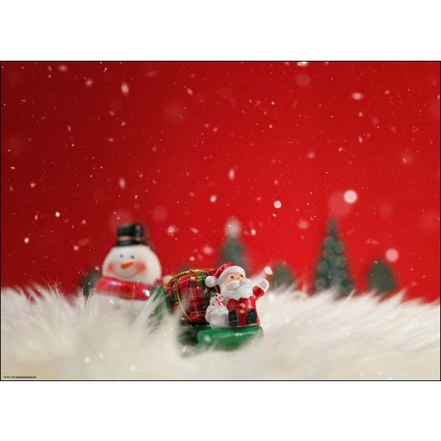 Weihnachtsmotiv Fröhlicher Schneemann mit Santa im Glitzerschnee - Tischset aus Papier 44 x 32 cm