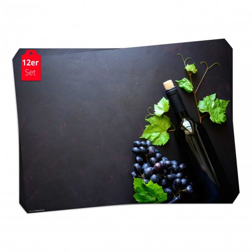 Weinflasche und rote Trauben - Tischset aus Papier 44 x 32 cm