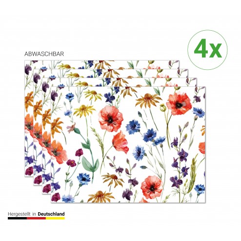 Wiesenblumen - Tischsets aus Premium Vinyl (abwaschbar) - 4 Stück - 44 x 32 cm