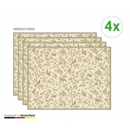 Beige Zweige und Vögel - Tischsets aus Premium Vinyl (abwaschbar) - 4 Stück - 44 x 32 cm