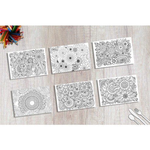 Tischsets | Platzsets - Malvorlage für Erwachsene "Mandala Blumen Set 1" aus Papier - 44 x 32 cm