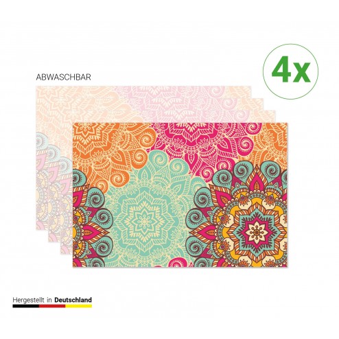 Bunte Mandalas - Tischsets aus Premium Vinyl (abwaschbar) - 4 Stück - 44 x 32 cm