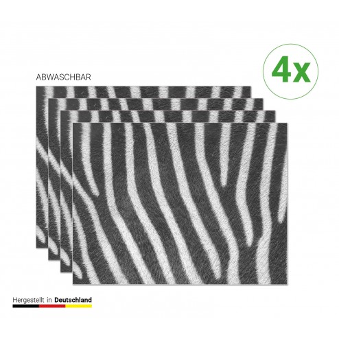 Zebra Muster - Tischsets aus Premium Vinyl (abwaschbar) - 4 Stück - 44 x 32 cm