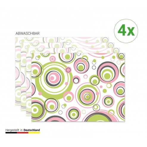 Grün-Rosa Kreise - Tischsets aus Premium Vinyl (abwaschbar) - 4 Stück - 44 x 32 cm