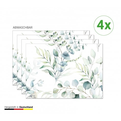 Eukalyptus Wasserfarbe - Tischsets aus Premium Vinyl (abwaschbar) - 4 Stück - 44 x 32 cm