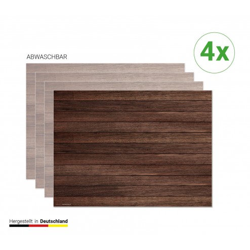 Braune Holzbretter - Tischsets aus Premium Vinyl (abwaschbar) - 4 Stück - 44 x 32 cm