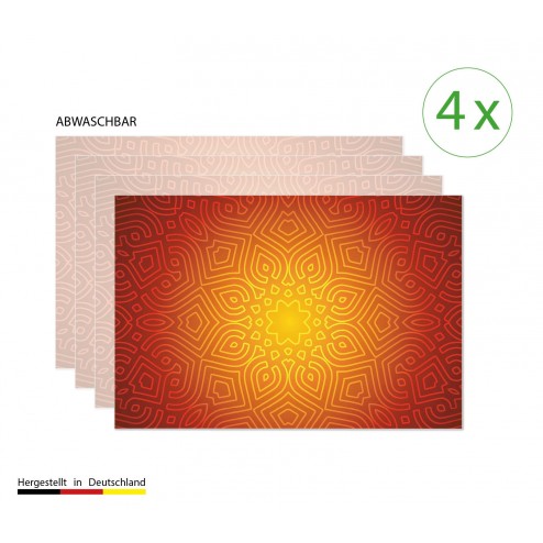 Mandala rot-gelb - Tischsets aus Premium vinyl (abwaschbar) - 4 Stück - 44 x 32 cm