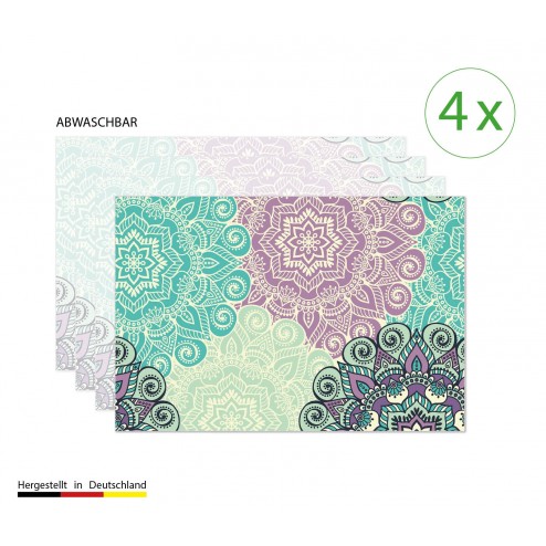 Mandala grün-türkis - Tischsets aus Premium vinyl (abwaschbar) - 4 Stück - 44 x 32 cm