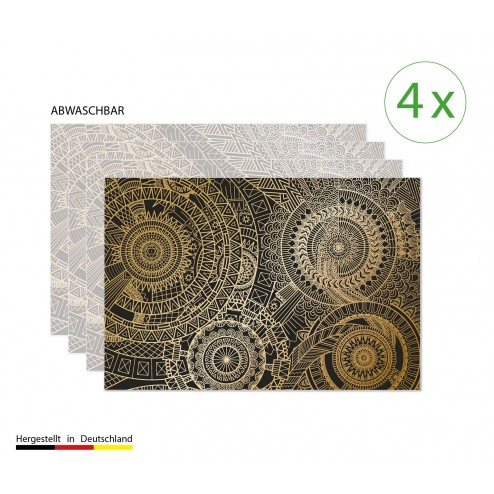 Mandala gold-schwarz - Tischsets aus Premium vinyl (abwaschbar) - 4 Stück - 44 x 32 cm