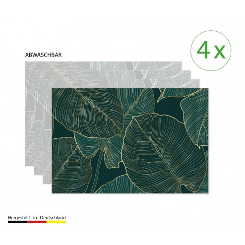 Tropische Blätter mit Goldadern - Tischsets aus Premium vinyl (abwaschbar) - 4 Stück - 44 x 32 cm