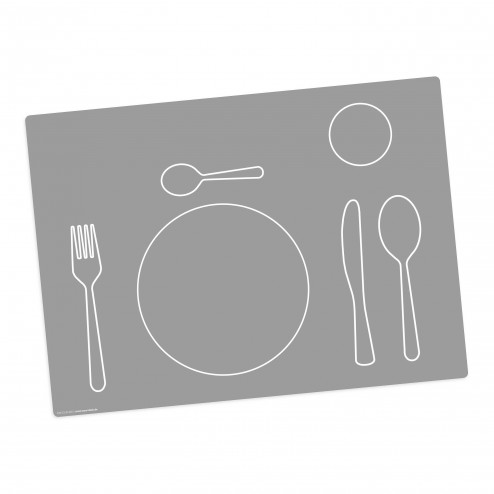 Montessori TIschset in grau für Jungen und Mädchen – Tischset aus Premium Vinyl (abwaschbar) – 1 Stück – 44 x 32 cm
