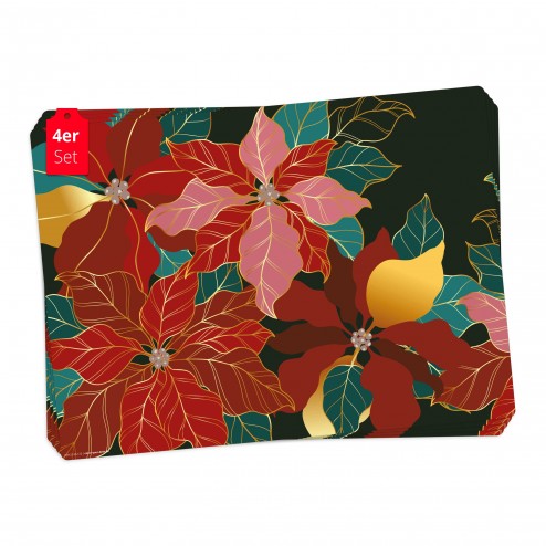 Weihnachtsstern in rot und gold - Blumen – Tischsets aus Premium Vinyl (abwaschbar) – 4 Stück – 44 x 32 cm