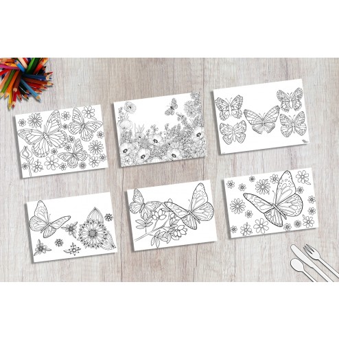 Tischsets | Platzsets - Malvorlage "Schmetterling-Set" aus Papier - 44 x 32 cm