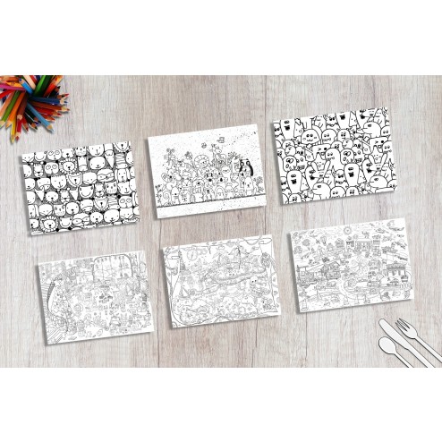 Tischsets | Platzsets - Malvorlage "Wimmelbilder-Set" aus Papier - 44 x 32 cm