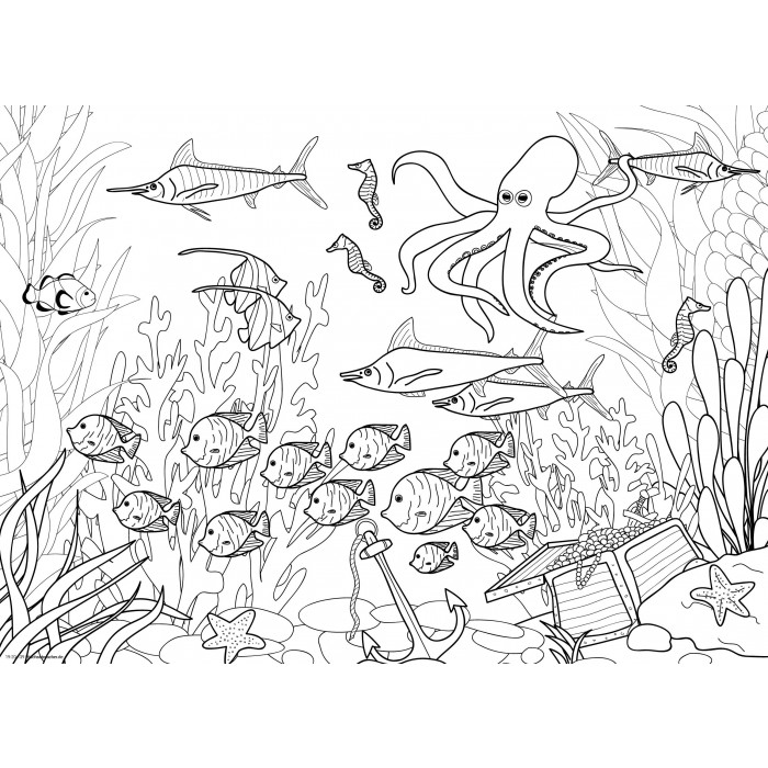 Tischsets Platzsets Malvorlage "MEERESBEWOHNERSET