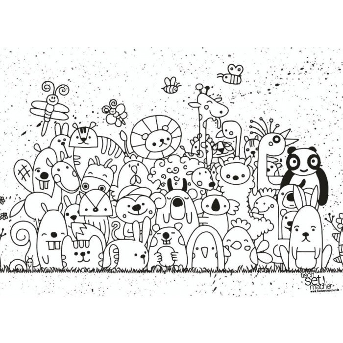 Tischsets Platzsets Malvorlagen &quot;Tierversammlung&quot; aus