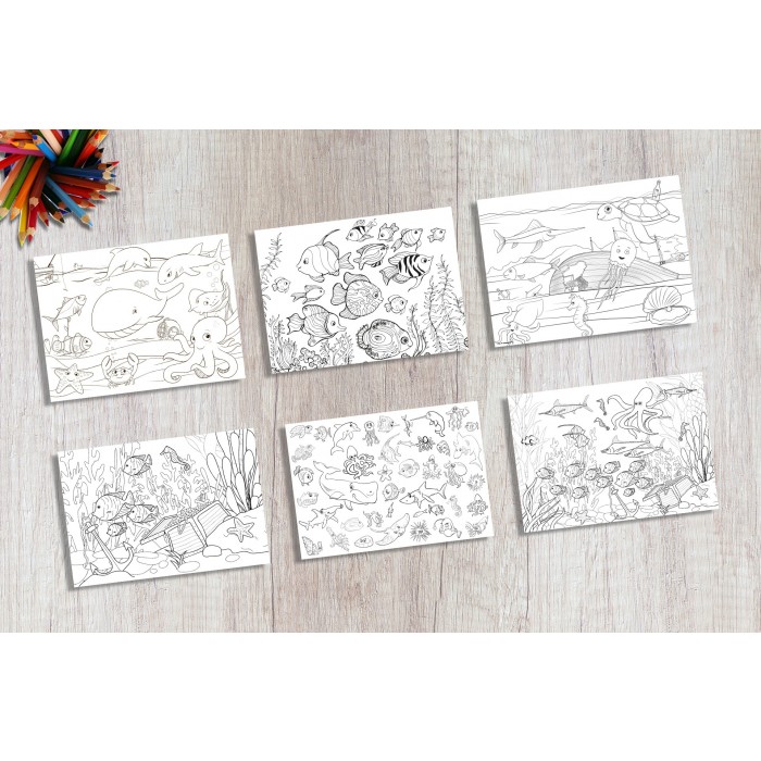 Tischsets Platzsets Malvorlage "MEERESBEWOHNERSET