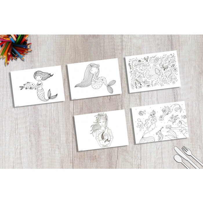  Platzsets - Malvorlage "MEERJUNGFRAU-SET" aus Papier Illustration 