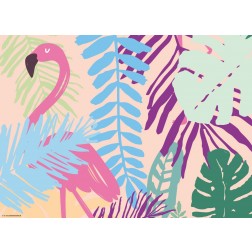 Flamingo-Grafik mit Pflanzen  - Tischset aus Papier 44 x 32 cm