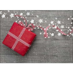 Rotes Weihnachtspäckchen mit Schleife und Sternen - Tischset aus Papier 44 x 32 cm