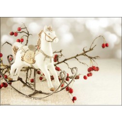 Weihnachtliches Motiv mit Schaukelpferdchen und Zweigen - Tischset aus Papier 44 x 32 cm
