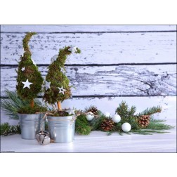 Weihnachtsmotiv mit Minibäumchen und Zweigen - Tischset aus Papier 44 x 32 cm
