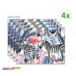 Tropische Zebras und Flamingos - Tischsets aus Premium Vinyl (abwaschbar) - 4 Stück - 44 x 32 cm