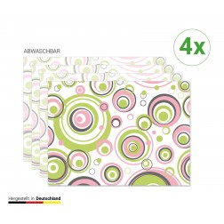 Grün-Rosa Kreise - Tischsets aus Premium Vinyl (abwaschbar) - 4 Stück - 44 x 32 cm