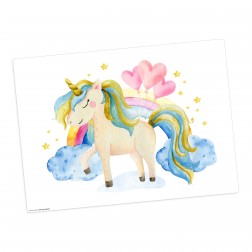 Einhorn in den Wolken – Tischset aus Premium Vinyl (abwaschbar) – 1 Stück – 44 x 32 cm