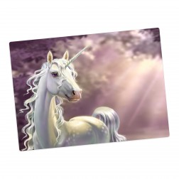 weißes Einhorn vor lila Hintergrund – Tischset aus Premium Vinyl (abwaschbar) – 1 Stück – 44 x 32 cm