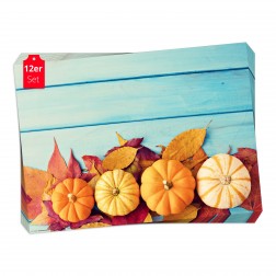 Tischsets | Platzsets - Kürbisse auf bunten Herbstblättern aus Papier - 44 x 32 cm