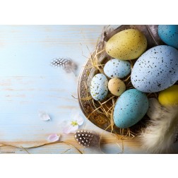 Buntes Osternest mit Eiern und Federn - Tischset aus Papier 44 x 32 cm