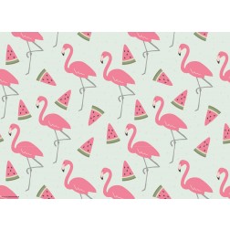 Flamingo-Grafik mit Melonenschnitzen  - Tischset aus Papier 44 x 32 cm