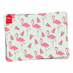 Flamingo-Grafik mit Melonenschnitzen  - Tischset aus Papier 44 x 32 cm